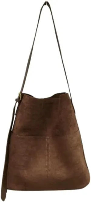 2 Pcs Slouchy Suede Bucket Bag Women Crescent Satchels Shoulder Bag Crossbody Purse Hobo Bags Top-handle Tote Handbag