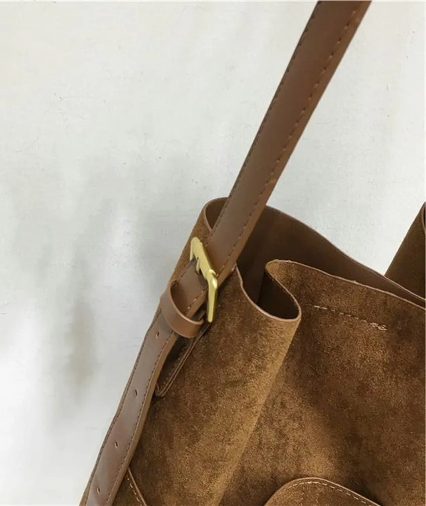 2 Pcs Slouchy Suede Bucket Bag Women Crescent Satchels Shoulder Bag Crossbody Purse Hobo Bags Top-handle Tote Handbag
