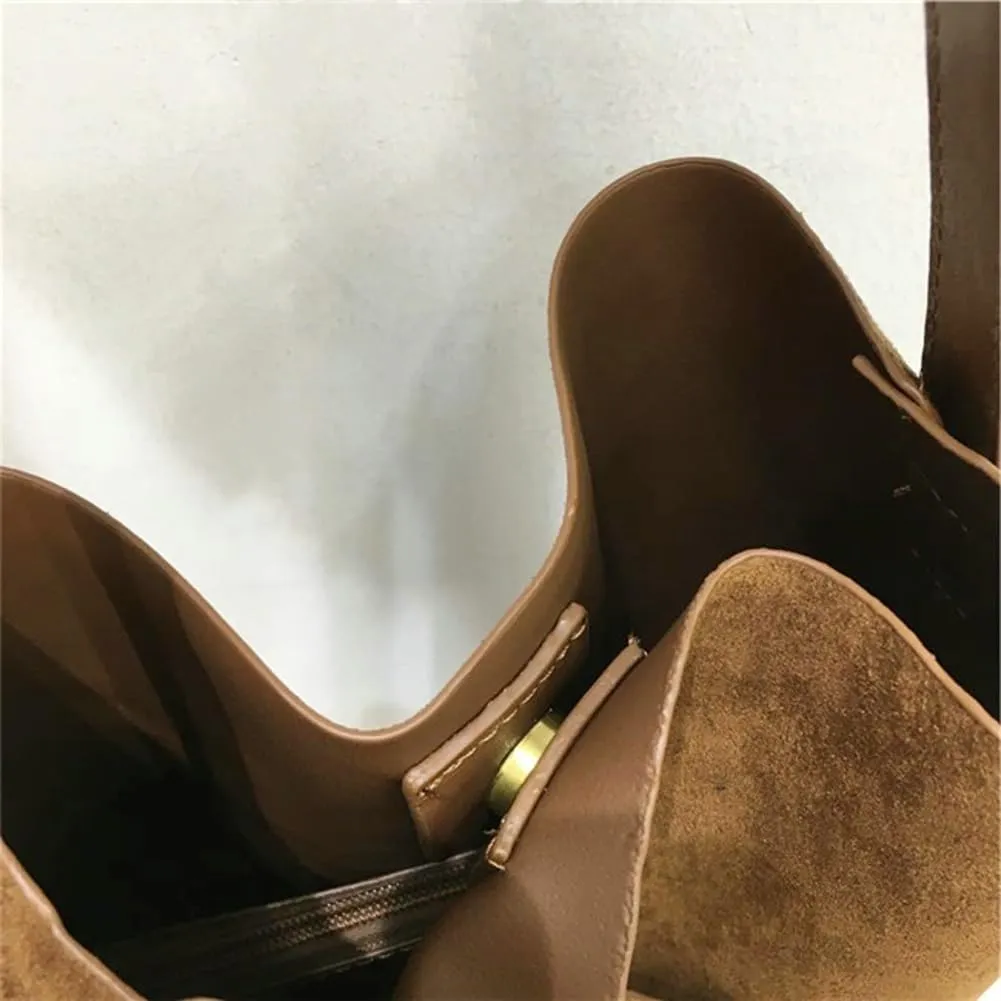 2 Pcs Slouchy Suede Bucket Bag Women Crescent Satchels Shoulder Bag Crossbody Purse Hobo Bags Top-handle Tote Handbag