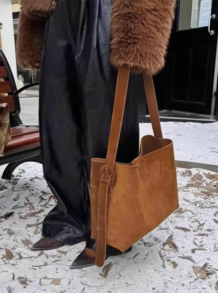 2 Pcs Slouchy Suede Bucket Bag Women Crescent Shoulder Bag Satchels Crossbody Purse Hobo Bags Top-handle Tote Handbag