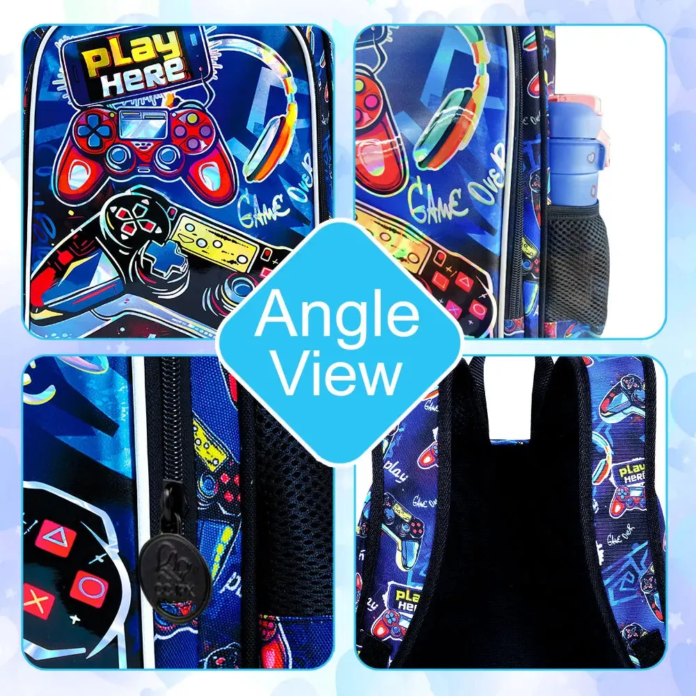 3 Piece Red Game Console Backpack Set For Boys 16 Inch Bookbag Lunch Box Preschool To Elementary