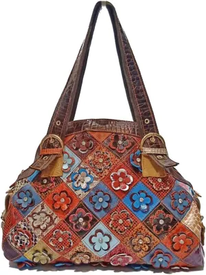 3D Flower Colorful Patchwork Hobo Purse Leather Handbag Colorful Designer Shoulder Bag Travel Work Crossbody Satchels
