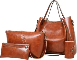 4 Piece Set Retro Leather Tote Bag For Women Crossbody Shoulder Bag Handbag Purse For Women Totes