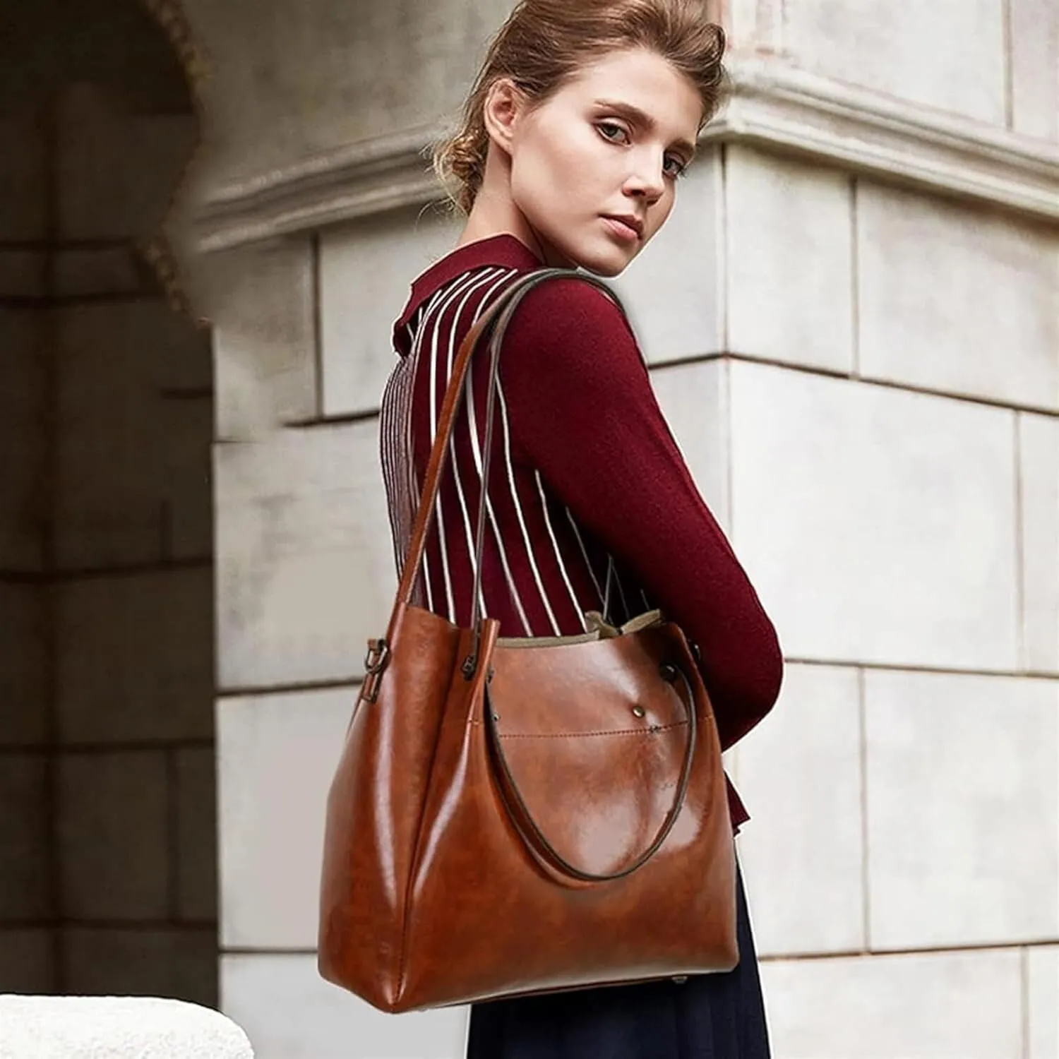 4 Piece Set Retro Leather Tote Bag For Women Crossbody Shoulder Bag Handbag Purse For Women Totes