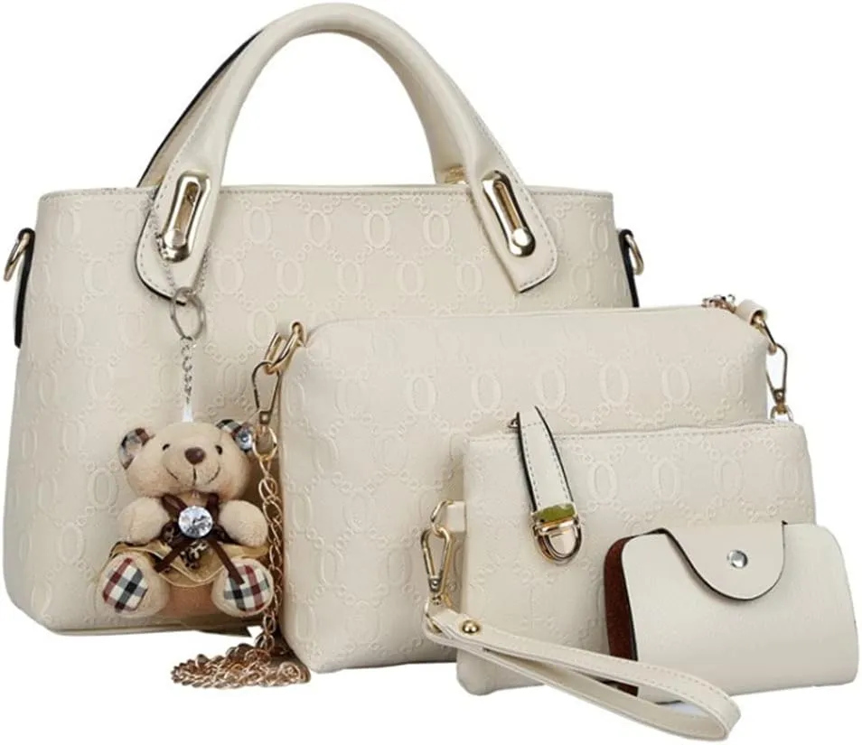 4pcs Set Handbags for Women Fashion Top Handle Shoulder Bag Hobo Shopper Satchels Card Holder Tote Purses