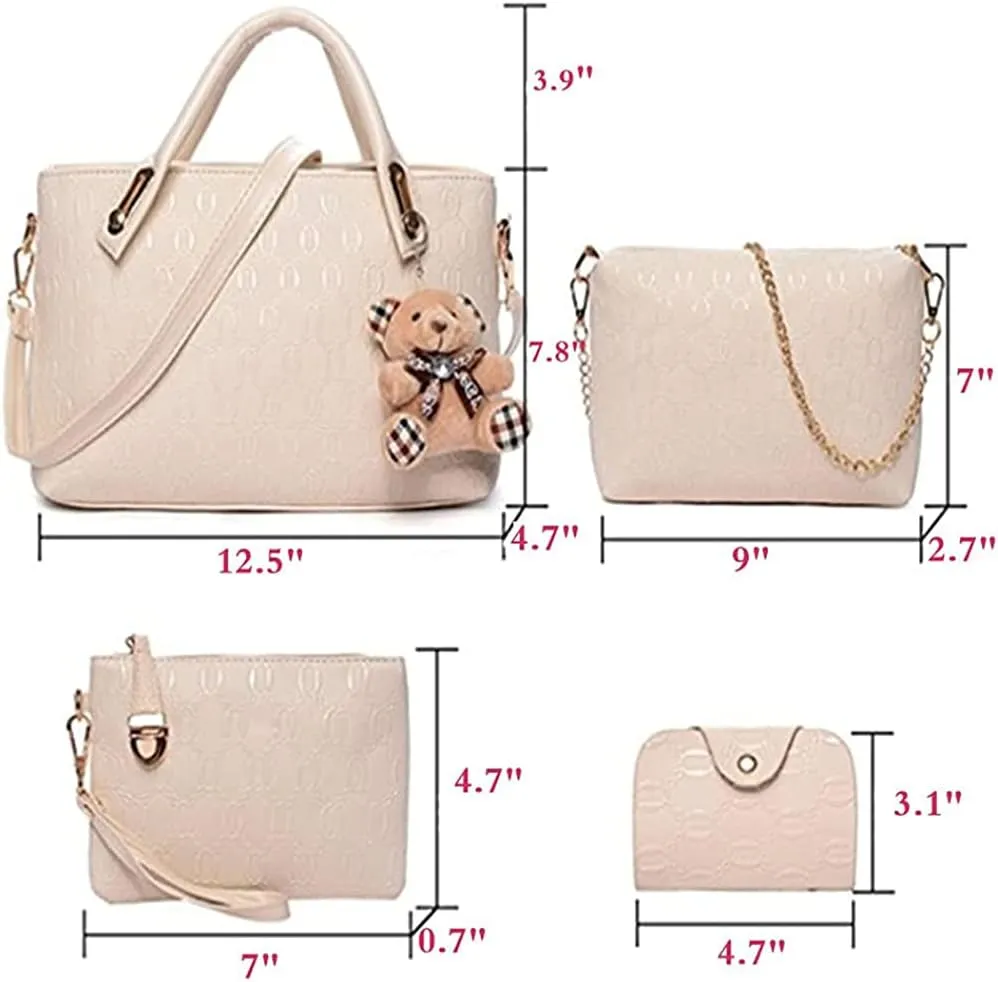 4pcs Set Handbags for Women Fashion Top Handle Shoulder Bag Hobo Shopper Satchels Card Holder Tote Purses