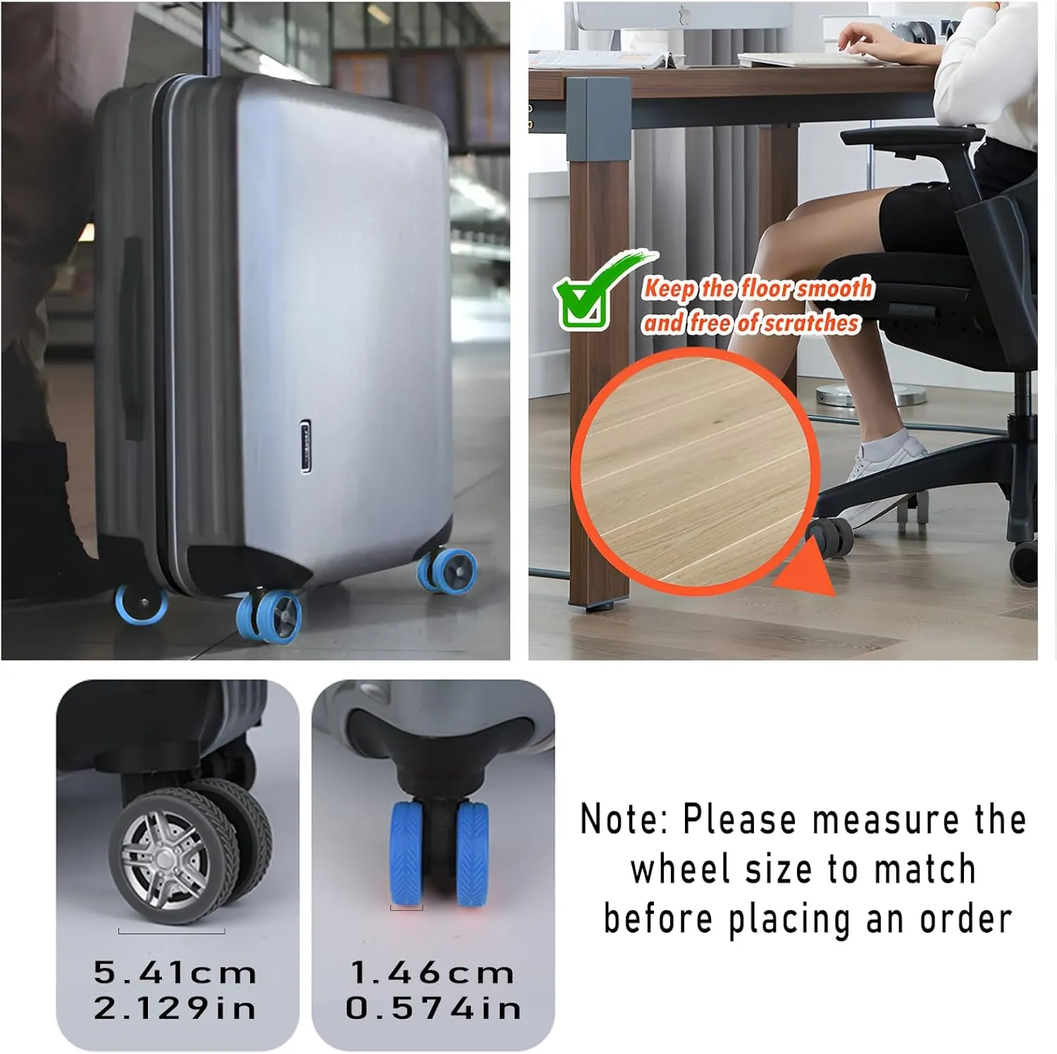 8Pcs Luggage Wheel Covers Suitcase Wheels Covers, Silicone Mute and Shock Absorption Suitcase Wheels Protector for Luggage (Black)