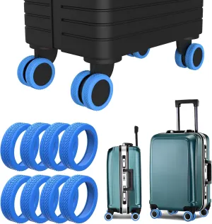 8Pcs Luggage Wheel Covers, Suitcase Wheels Covers, Silicone Mute and Shock Absorption Suitcase Wheels Protector for Luggage (Blue)