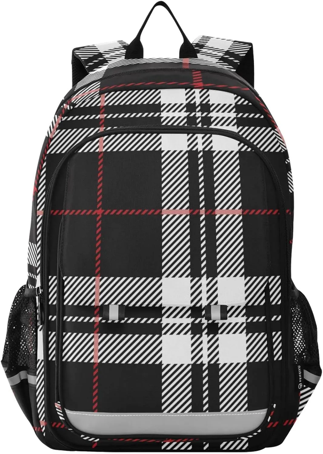 ALAZA Blackwhite and Red Tartan Plaid Scottish Backpacks Reflective Safety Backpack
