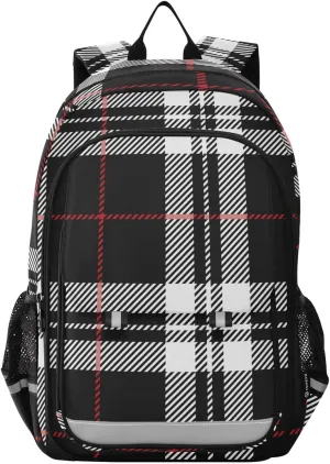 ALAZA Blackwhite and Red Tartan Plaid Scottish Backpacks Reflective Safety Backpack
