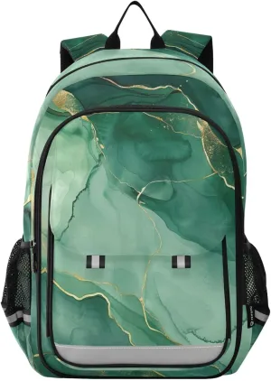 ALAZA Green Marble Ink Laptop Backpack Purse for Women Men School Bag 17 Inch Bookbag Student Boys Girls Travel Casual Daypack