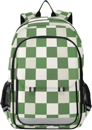 ALAZA Green White Checkered Buffalo Plaid Laptop Backpack Purse for Women Men School Bag 17 Inch Bookbag Student Boys Girls Travel Casual Daypack