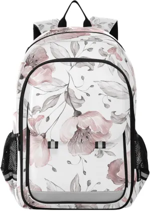 ALAZA Pink Rose Flower Gray Leaves Laptop Backpack Purse for Women Men School Bag 17 Inch Bookbag Student Boys Girls Travel Casual Daypack