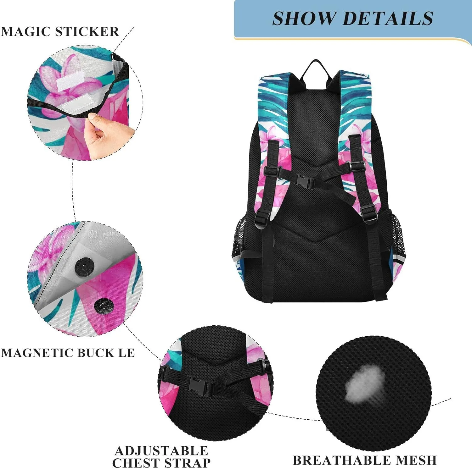 ALAZA Watercolor Tropical Flower Leaf Flowers Leaves Backpacks Reflective Safety Backpack