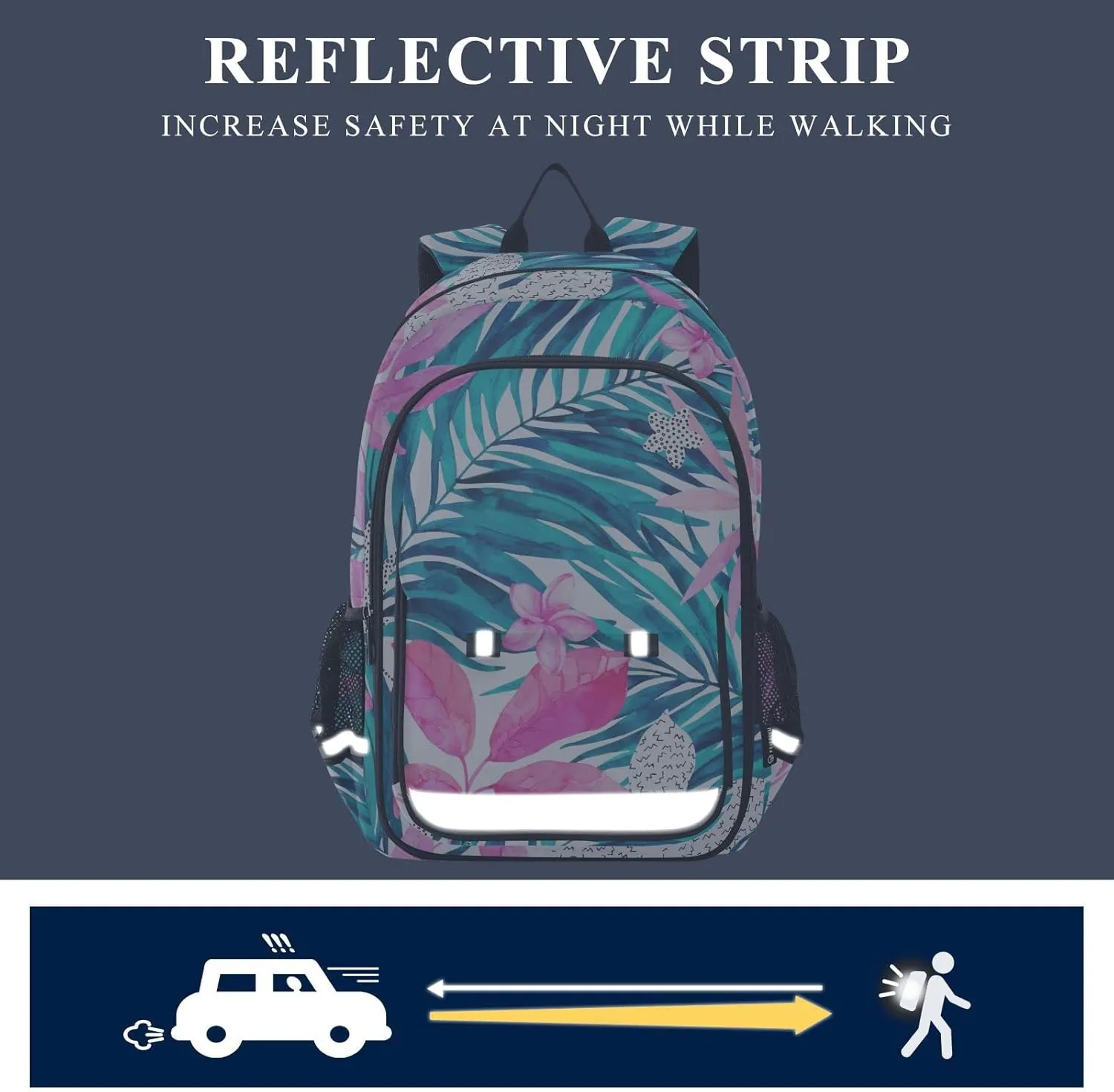ALAZA Watercolor Tropical Flower Leaf Flowers Leaves Backpacks Reflective Safety Backpack