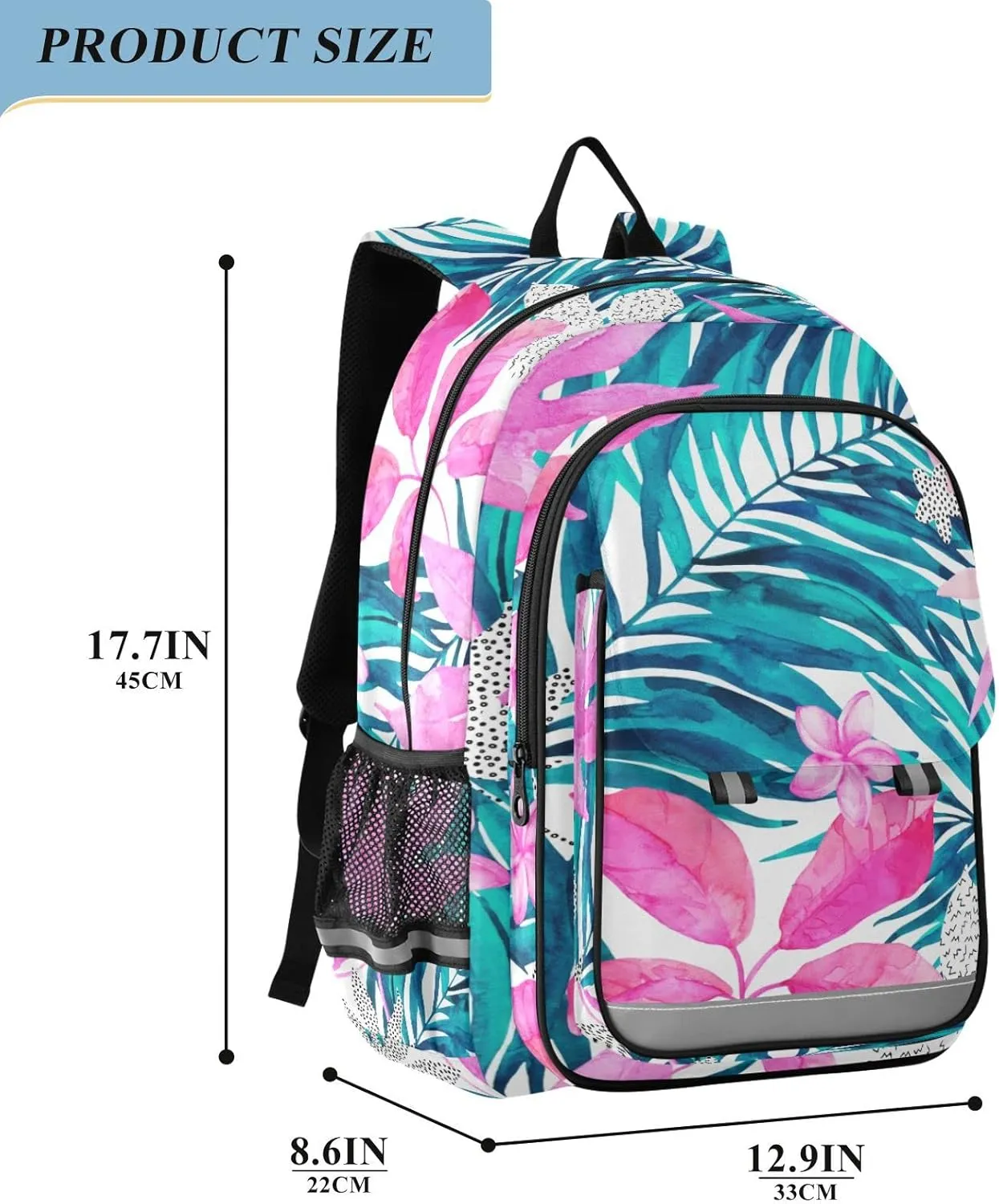 ALAZA Watercolor Tropical Flower Leaf Flowers Leaves Backpacks Reflective Safety Backpack