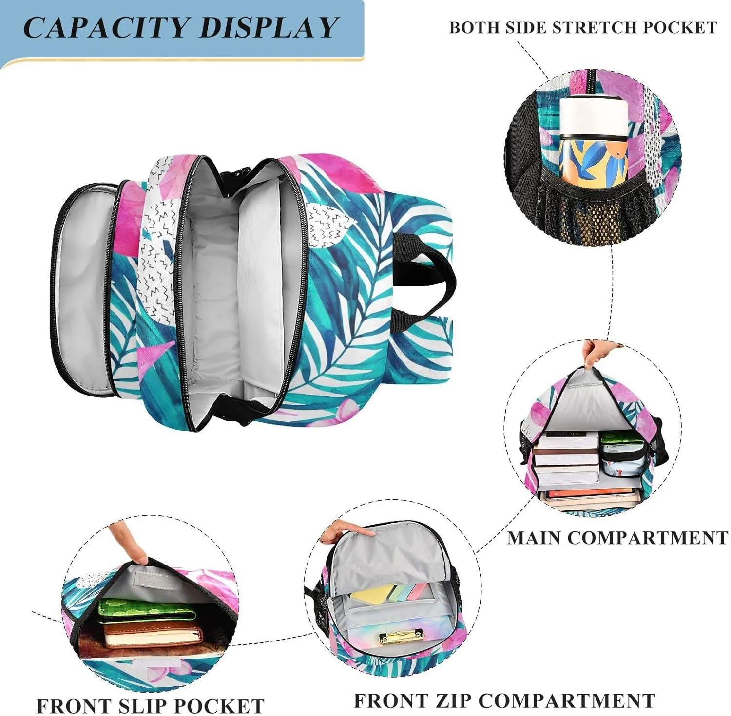 ALAZA Watercolor Tropical Flower Leaf Flowers Leaves Backpacks Reflective Safety Backpack