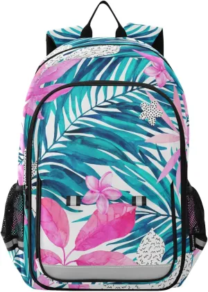 ALAZA Watercolor Tropical Flower Leaf Flowers Leaves Backpacks Reflective Safety Backpack