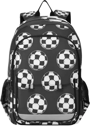 ALAZA White Soccer Balls Black Laptop Backpack Purse for Women Men School Bag 17 Inch Bookbag Student Boys Girls Travel Casual Daypack