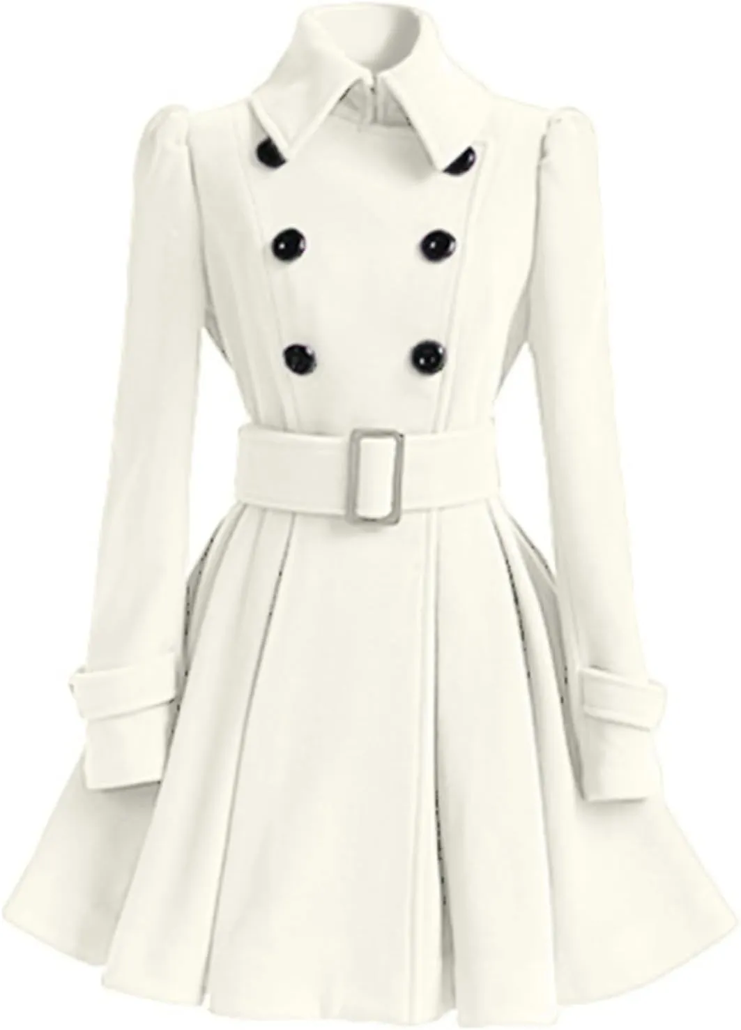 ALSOGO Women's Swing Double Breasted Trench Coat Lapel Button Closures Slim Peacoat Midi Long Jacket with Belts