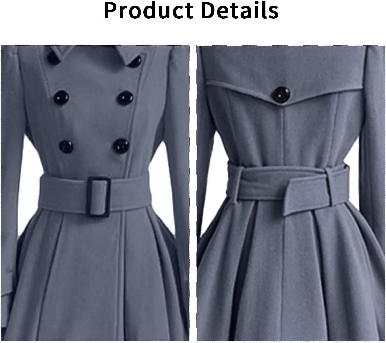 ALSOGO Women's Swing Double Breasted Trench Coat Lapel Button Closures Slim Peacoat Midi Long Jacket with Belts