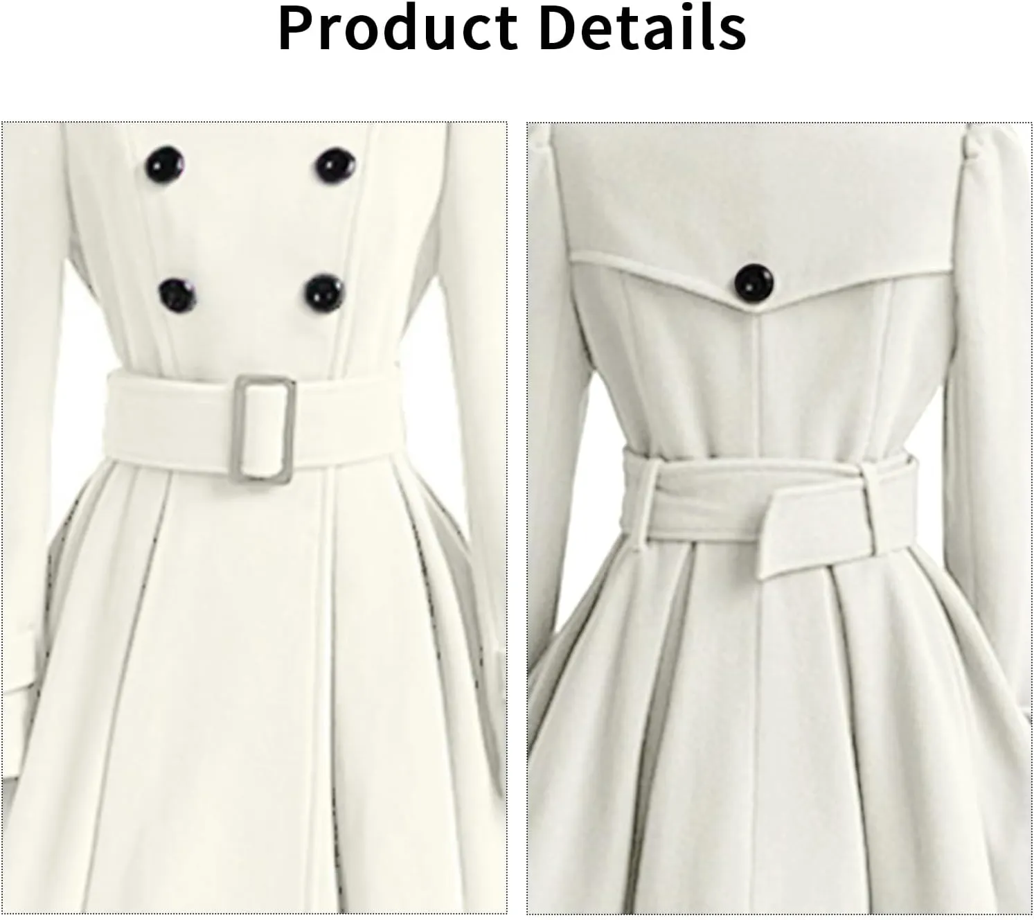 ALSOGO Women's Swing Double Breasted Trench Coat Lapel Button Closures Slim Peacoat Midi Long Jacket with Belts