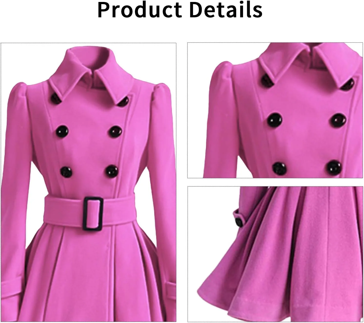 ALSOGO Women's Swing Double Breasted Trench Coat Lapel Button Closures Slim Peacoat Midi Long Jacket with Belts
