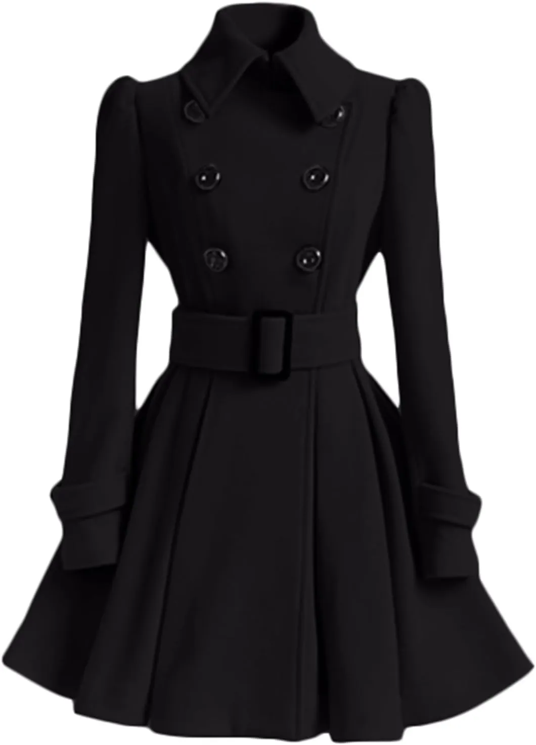 ALSOGO Women's Swing Double Breasted Trench Coat Lapel Button Closures Slim Peacoat Midi Long Jacket with Belts