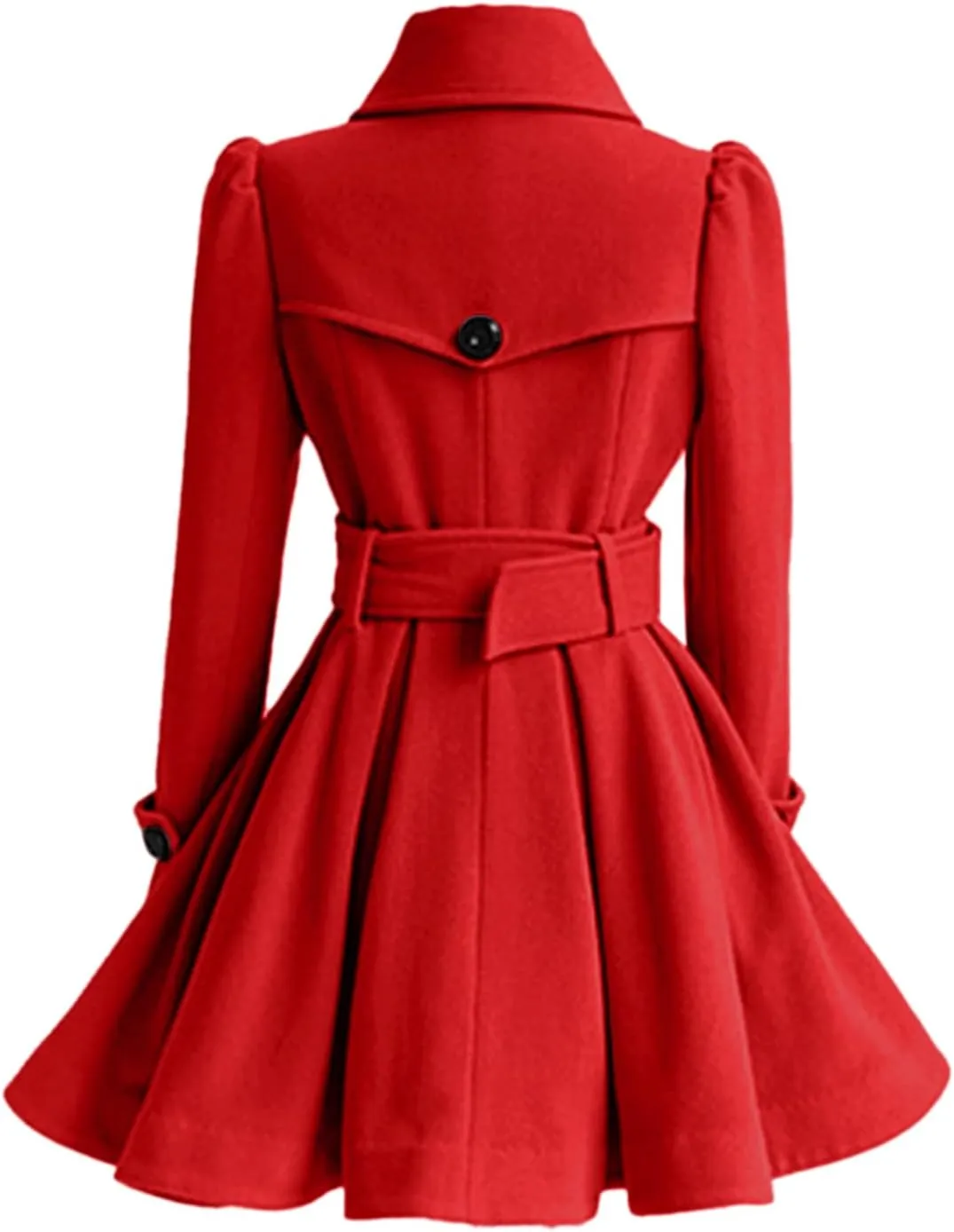 ALSOGO Women's Swing Double Breasted Trench Coat Lapel Button Closures Slim Peacoat Midi Long Jacket with Belts