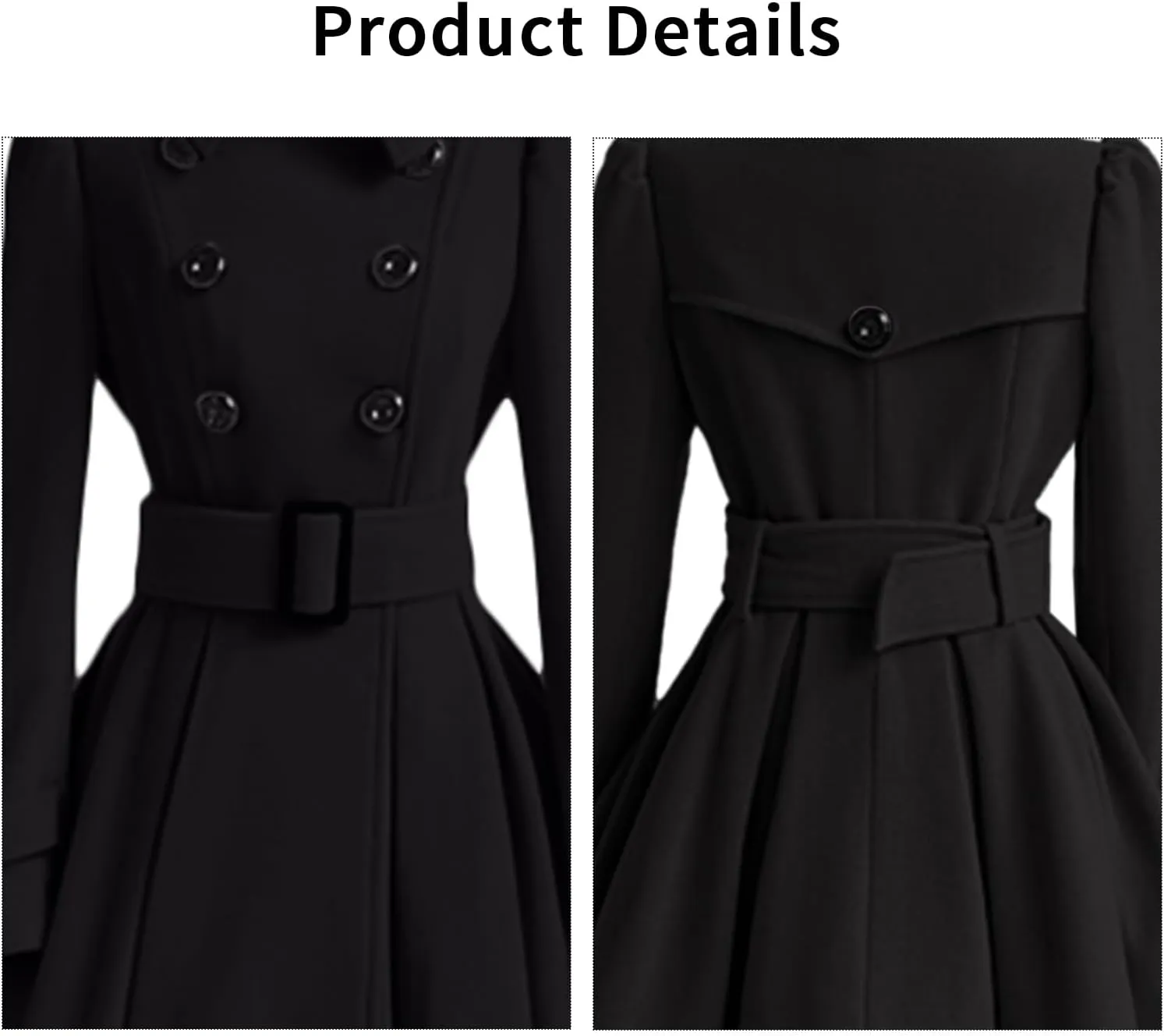 ALSOGO Women's Swing Double Breasted Trench Coat Lapel Button Closures Slim Peacoat Midi Long Jacket with Belts