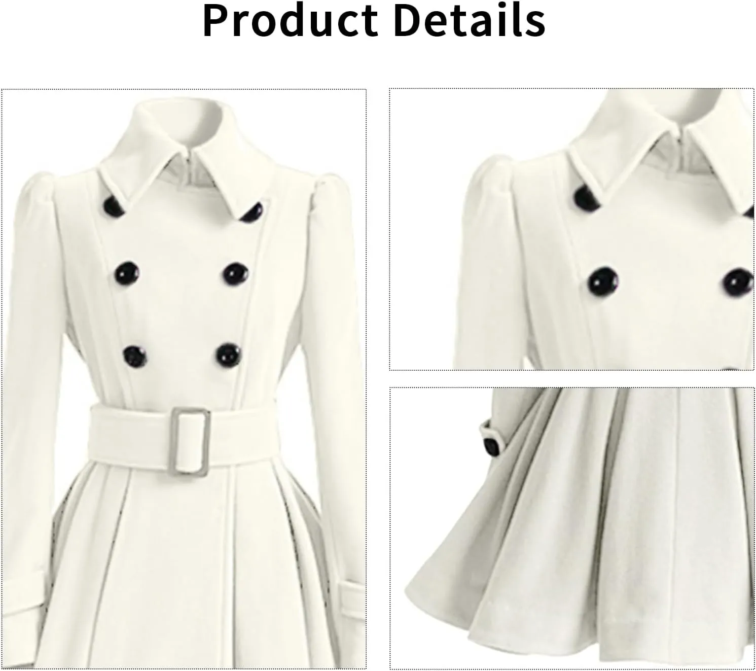 ALSOGO Women's Swing Double Breasted Trench Coat Lapel Button Closures Slim Peacoat Midi Long Jacket with Belts
