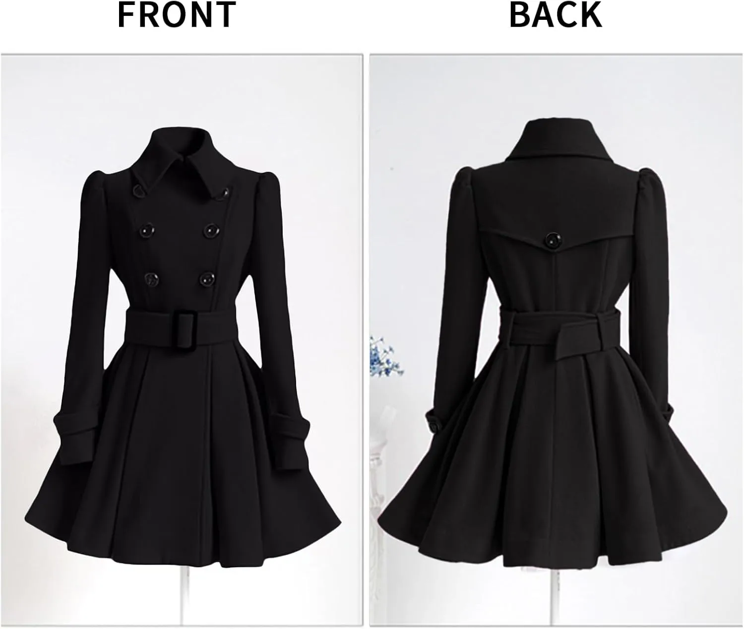 ALSOGO Women's Swing Double Breasted Trench Coat Lapel Button Closures Slim Peacoat Midi Long Jacket with Belts