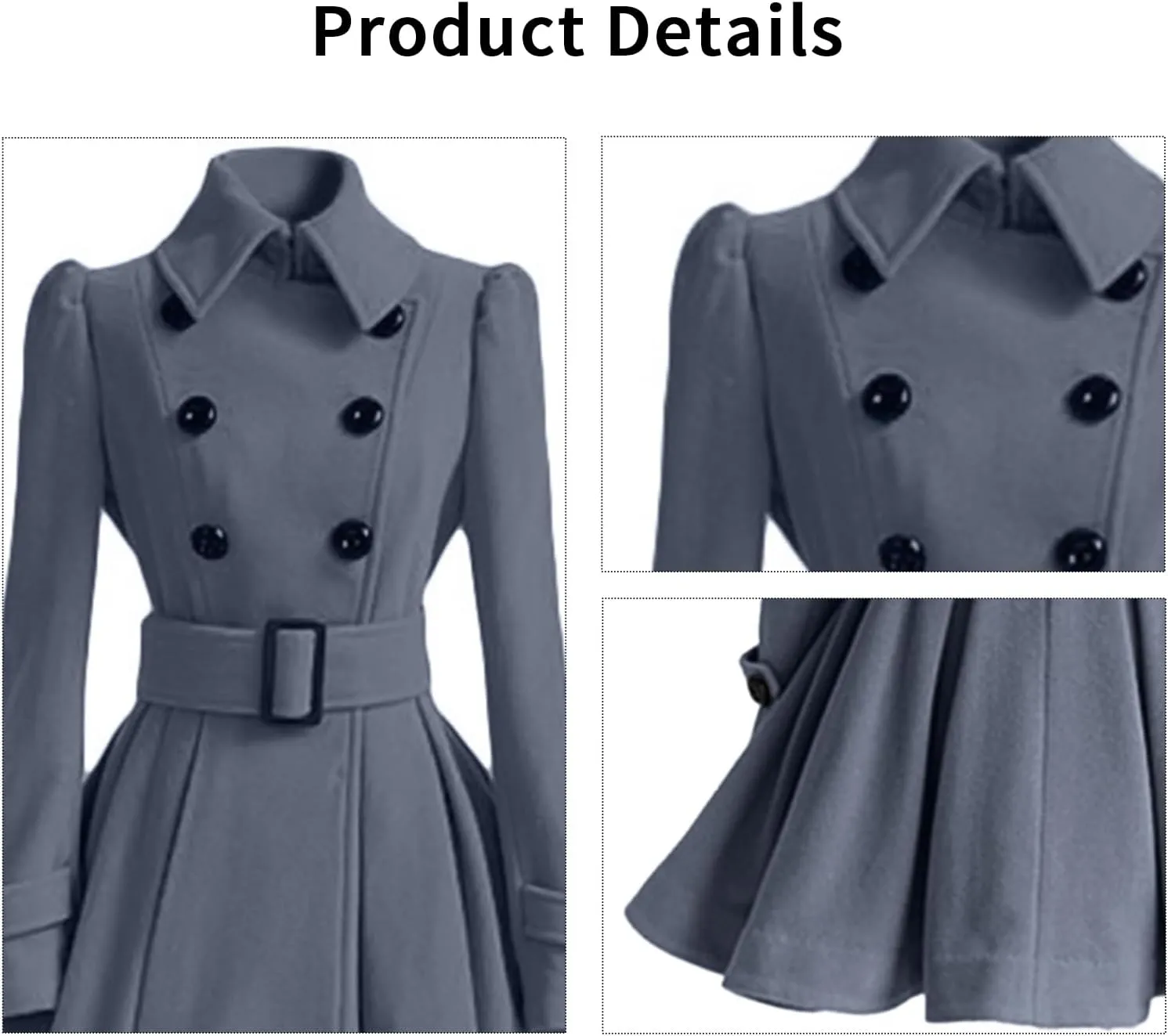 ALSOGO Women's Swing Double Breasted Trench Coat Lapel Button Closures Slim Peacoat Midi Long Jacket with Belts