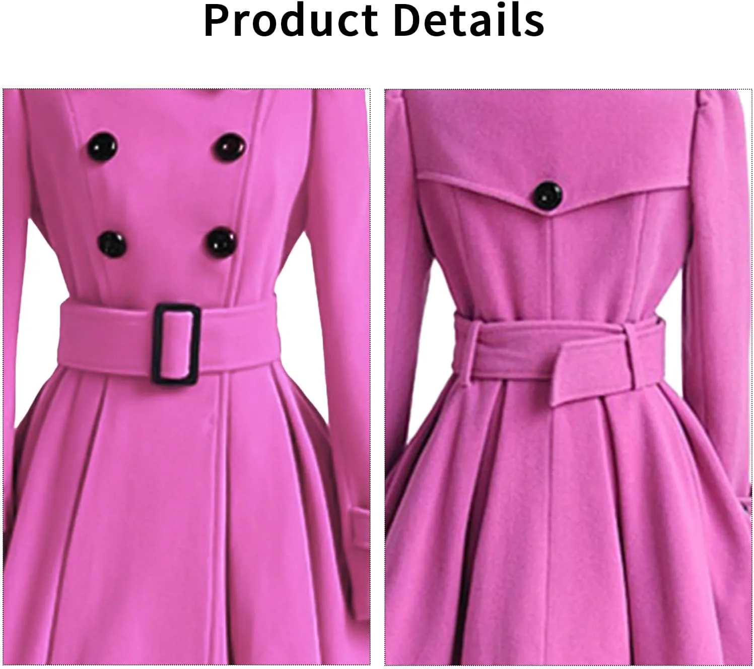 ALSOGO Women's Swing Double Breasted Trench Coat Lapel Button Closures Slim Peacoat Midi Long Jacket with Belts