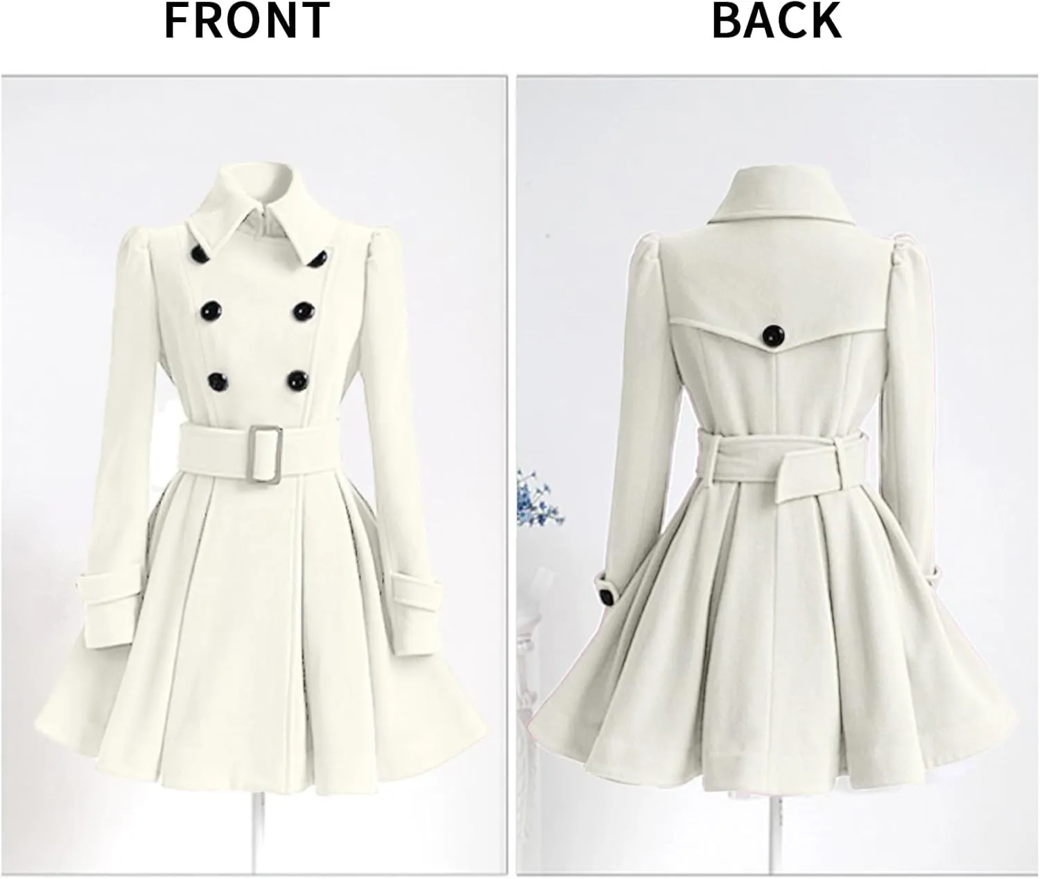 ALSOGO Women's Swing Double Breasted Trench Coat Lapel Button Closures Slim Peacoat Midi Long Jacket with Belts