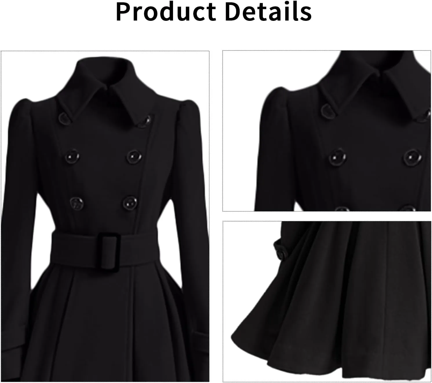 ALSOGO Women's Swing Double Breasted Trench Coat Lapel Button Closures Slim Peacoat Midi Long Jacket with Belts