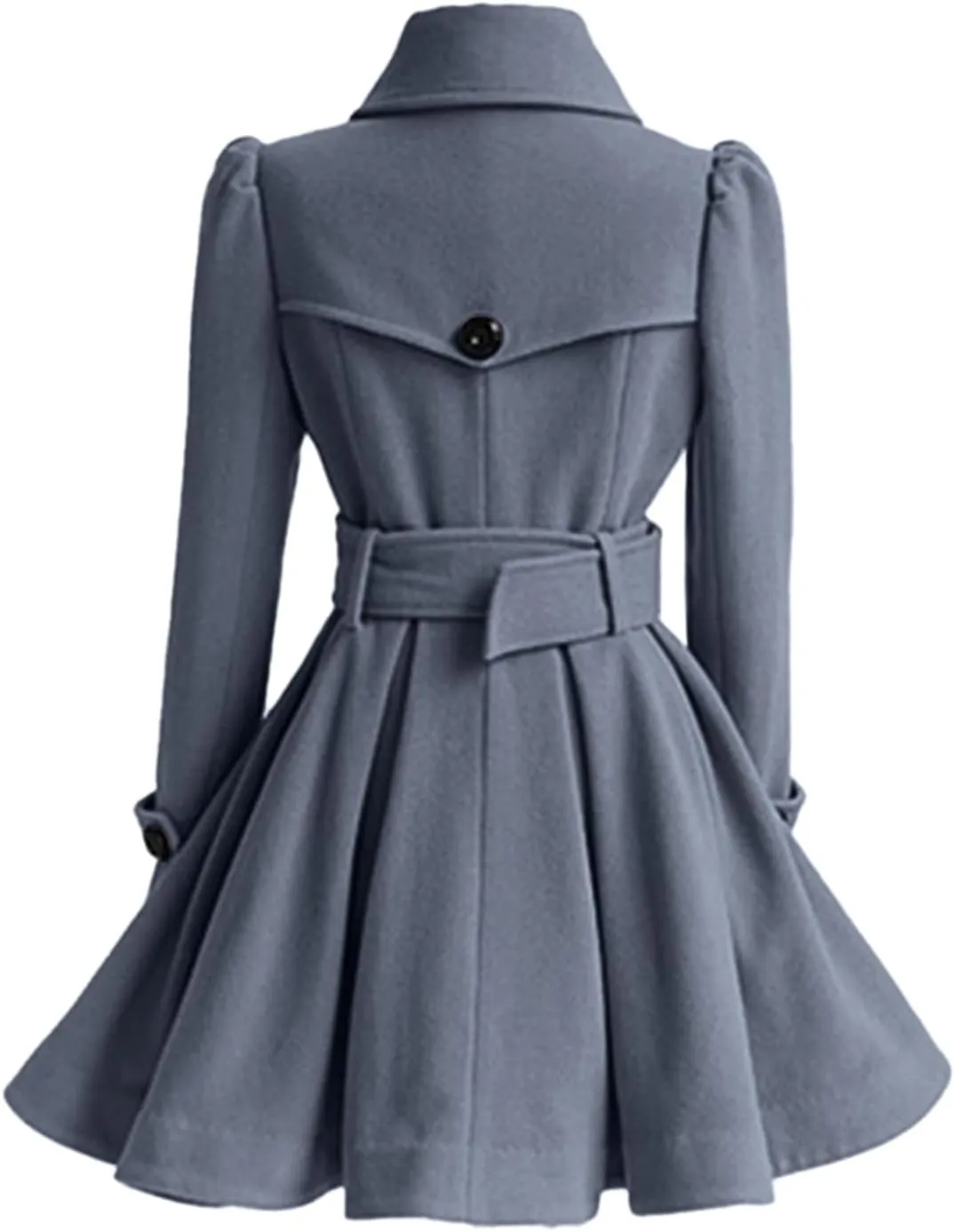 ALSOGO Women's Swing Double Breasted Trench Coat Lapel Button Closures Slim Peacoat Midi Long Jacket with Belts