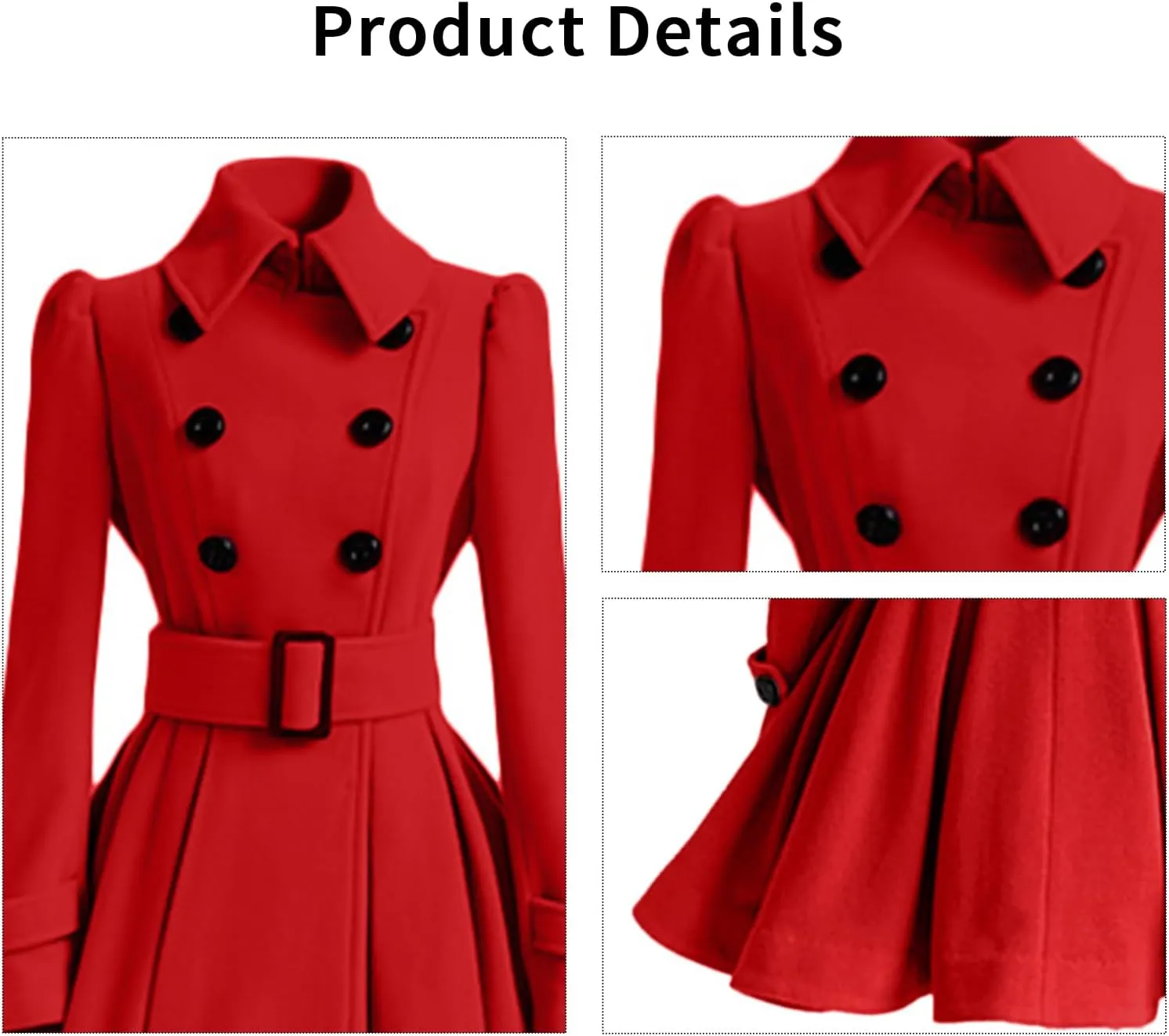 ALSOGO Women's Swing Double Breasted Trench Coat Lapel Button Closures Slim Peacoat Midi Long Jacket with Belts
