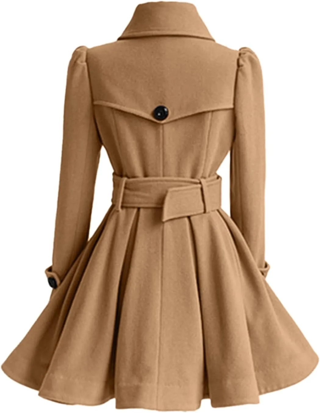 ALSOGO Women's Swing Double Breasted Trench Coat Lapel Button Closures Slim Peacoat Midi Long Jacket with Belts