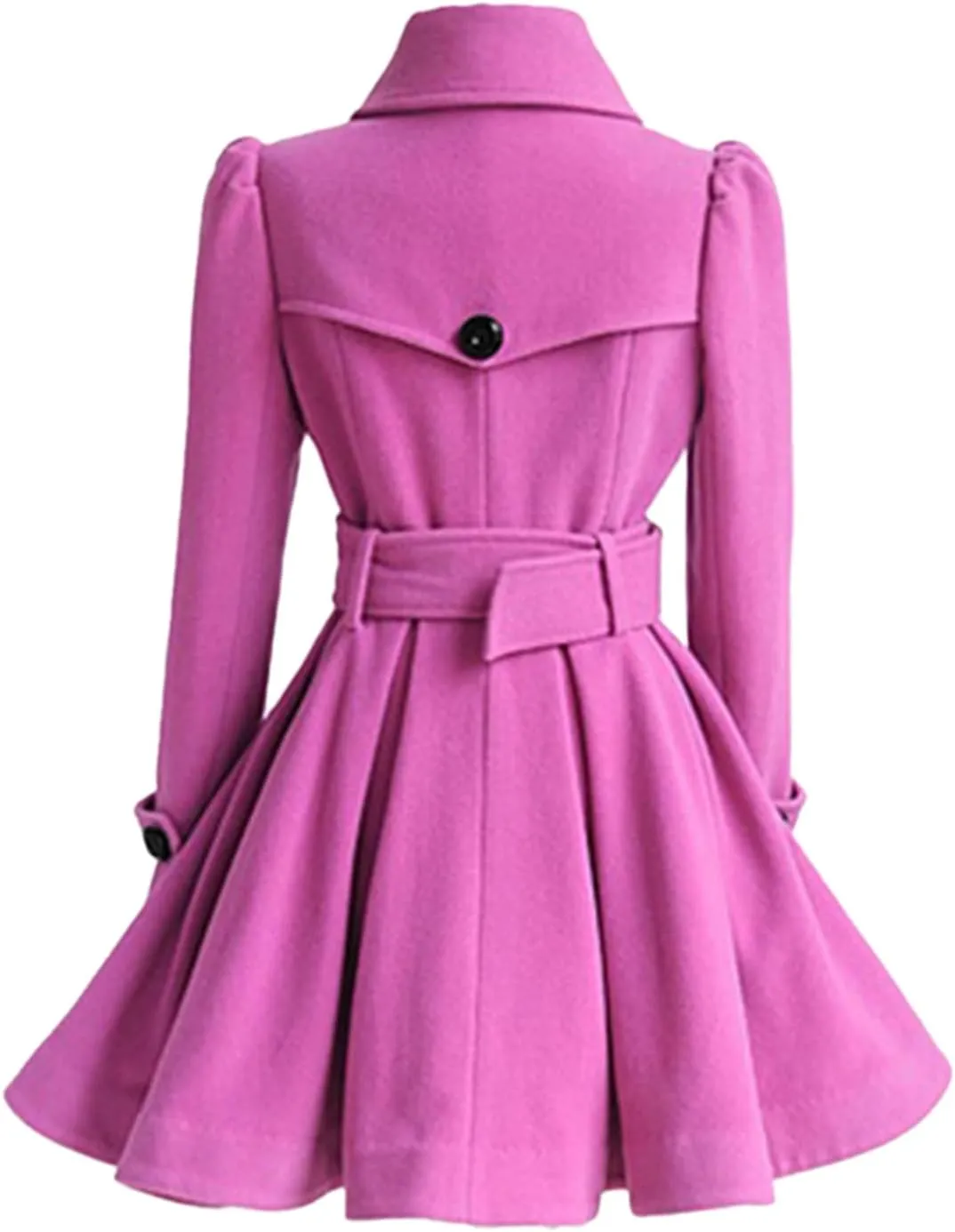 ALSOGO Women's Swing Double Breasted Trench Coat Lapel Button Closures Slim Peacoat Midi Long Jacket with Belts