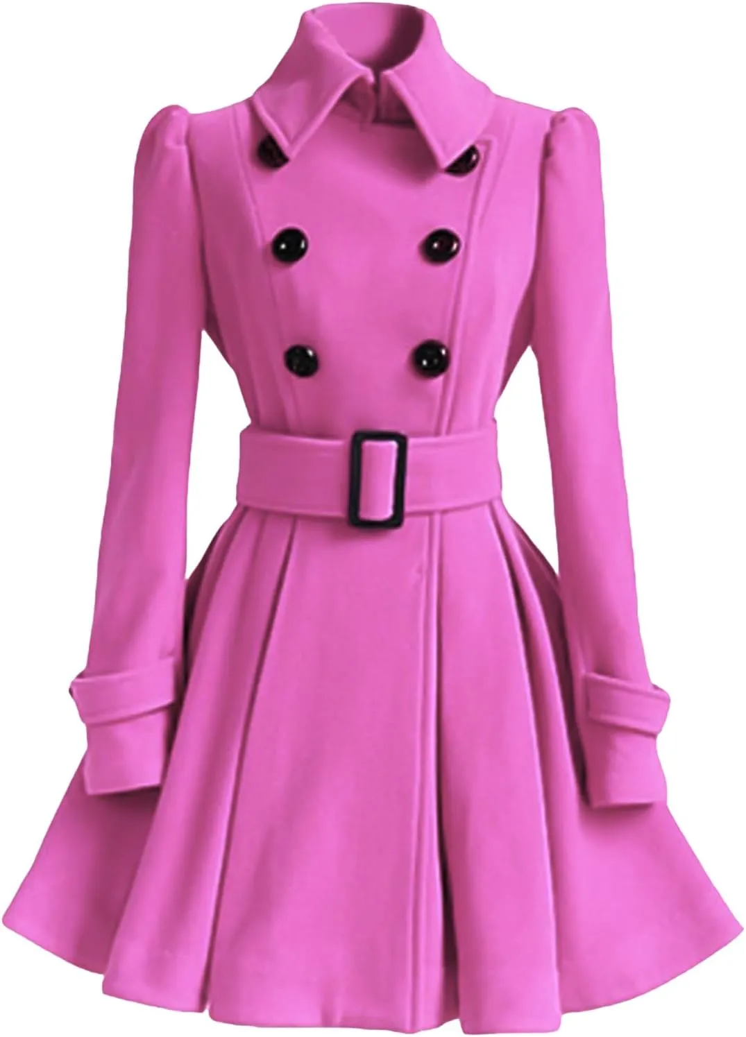 ALSOGO Women's Swing Double Breasted Trench Coat Lapel Button Closures Slim Peacoat Midi Long Jacket with Belts