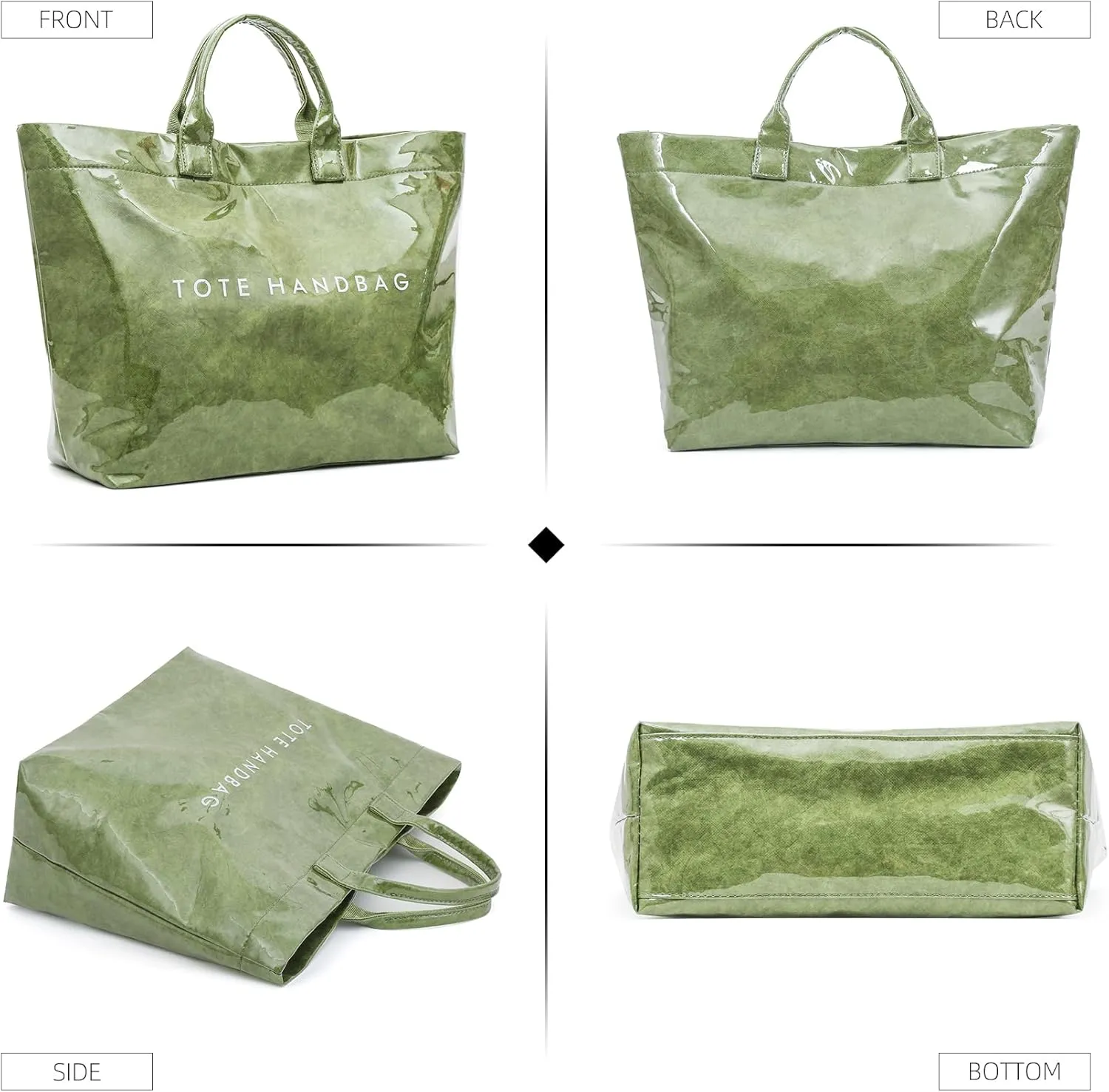 ALUSBELL Large PVC Tote Bag for Women Letters Print Tote Handbag Kraft Paper Travel Shoulder Bag Clear Carry All Hobo Handbag