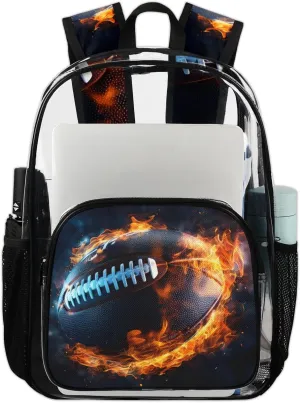 American Rugby Heavy Duty Clear Backpack American Football Large See Through Backpacks PVC Transparent Backpack Clear Bag for Women Men Security Stadium Work Travel Events Concert