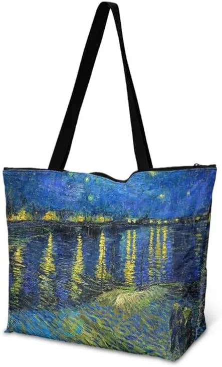 Art Lover Zippered Tote Bag Waterproof Large Work Tote Bags, Van Gogh Artwork Women's Purse Handbags Travel Totes
