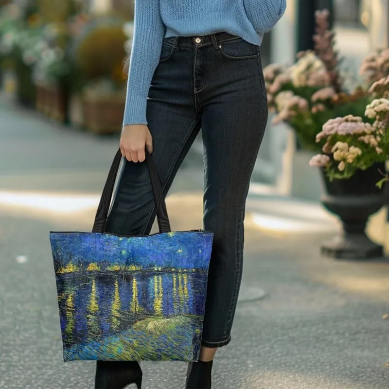 Art Lover Zippered Tote Bag Waterproof Large Work Tote Bags, Van Gogh Artwork Women's Purse Handbags Travel Totes