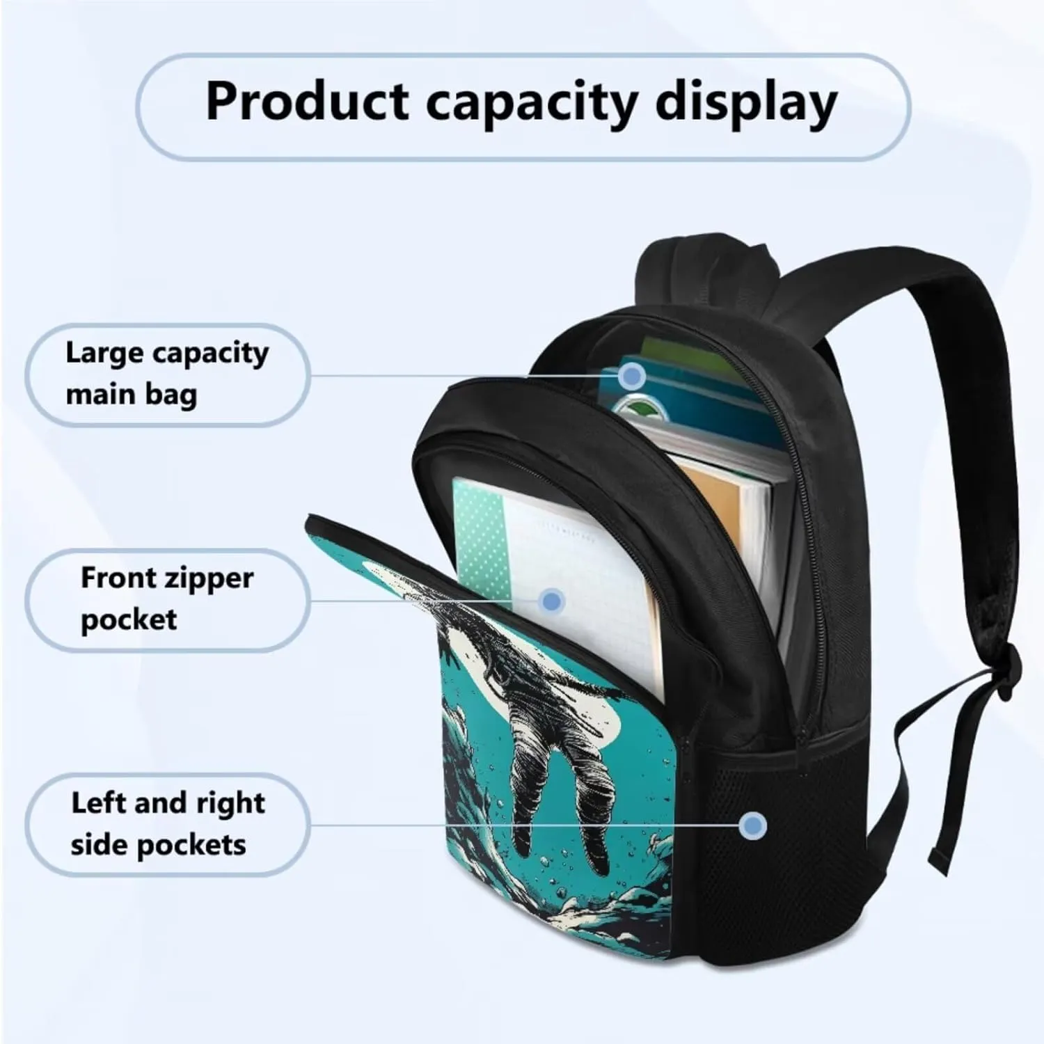 Astronaut Large School Backpack for Teen Boys 17 inch Bookbag for Teens 12-14 for Elementary Middle School Student Heavy Duty Kids School Bag Set with Lunch Box Pencil Case