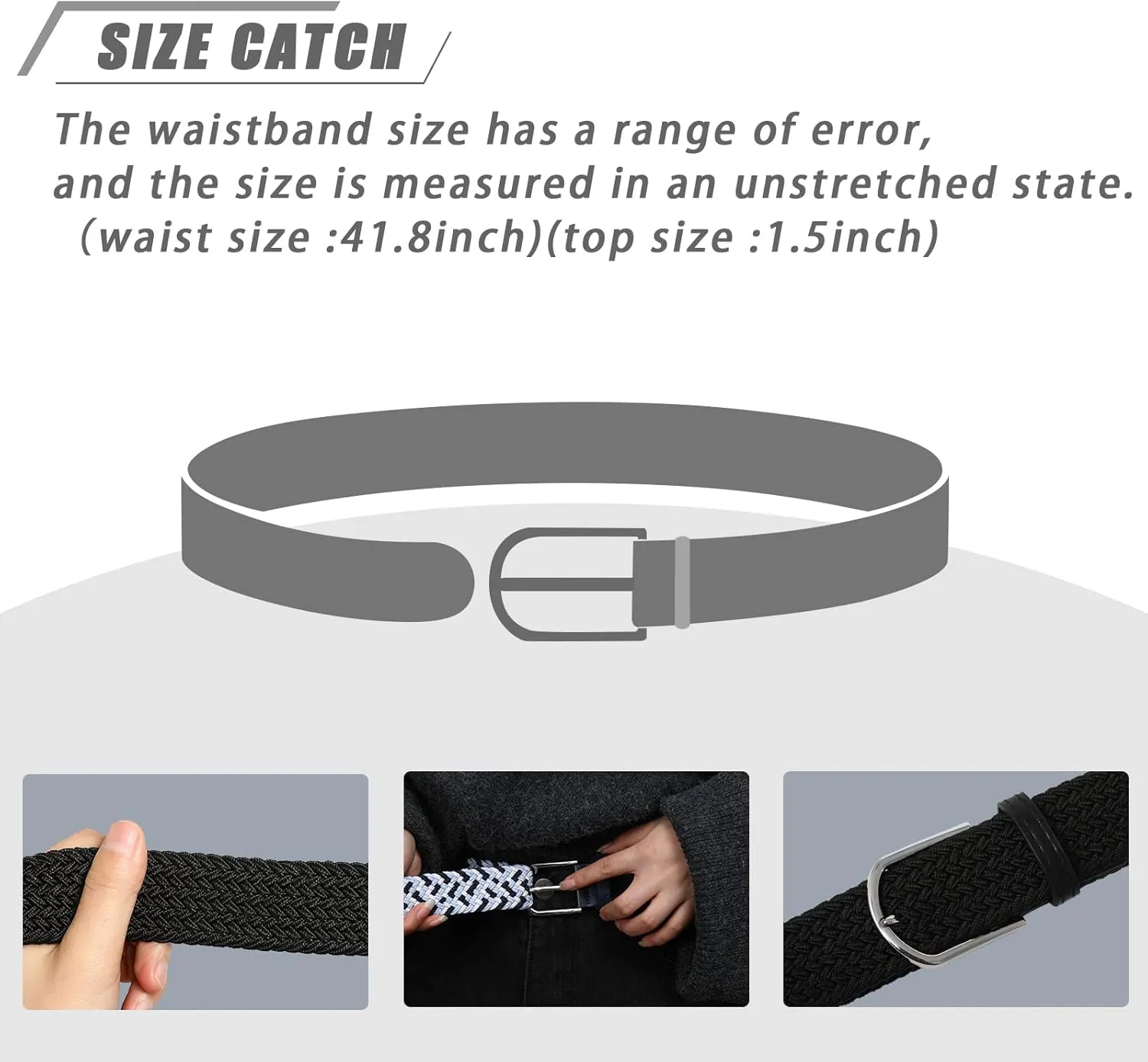 AWAYTR Elastic Braided Belt for Women - 2pcs Unisex Stretch Woven Fabric Belt for Jeans