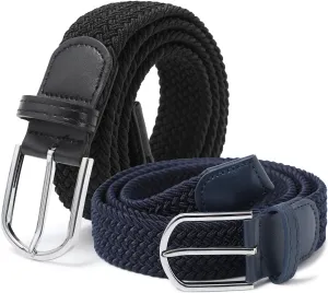AWAYTR Elastic Braided Belt for Women - 2pcs Unisex Stretch Woven Fabric Belt for Jeans