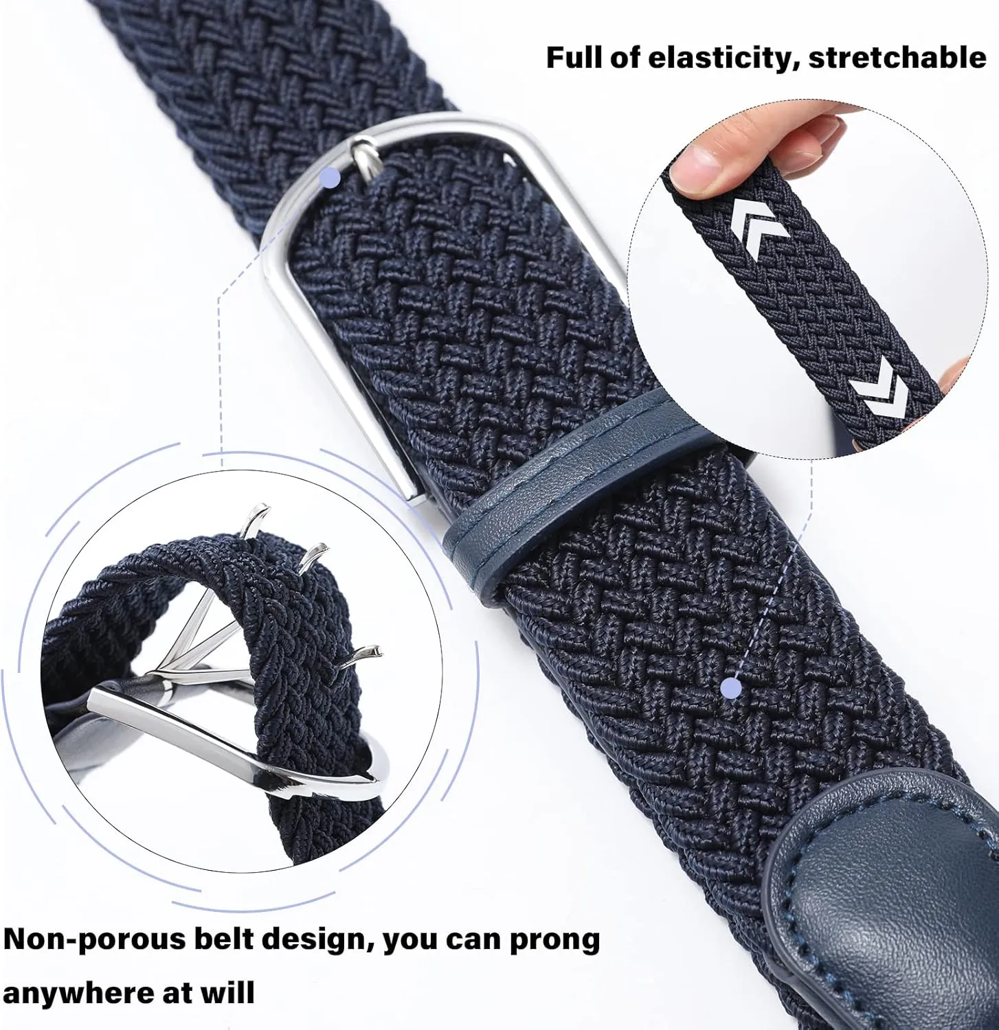 AWAYTR Elastic Braided Belt for Women - 2pcs Unisex Stretch Woven Fabric Belt for Jeans