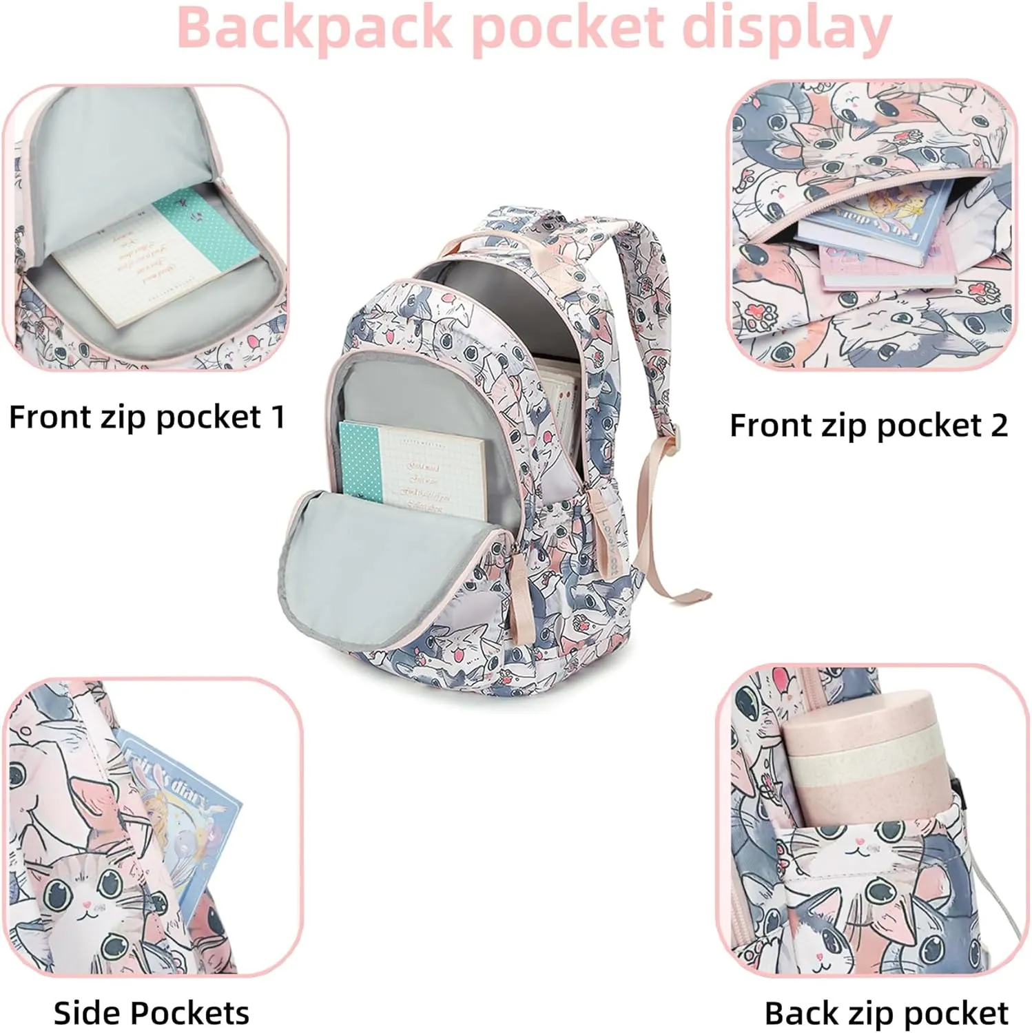 Backpacks for Girls Cute Cat Backpack for School Middle School Girls Bookbag